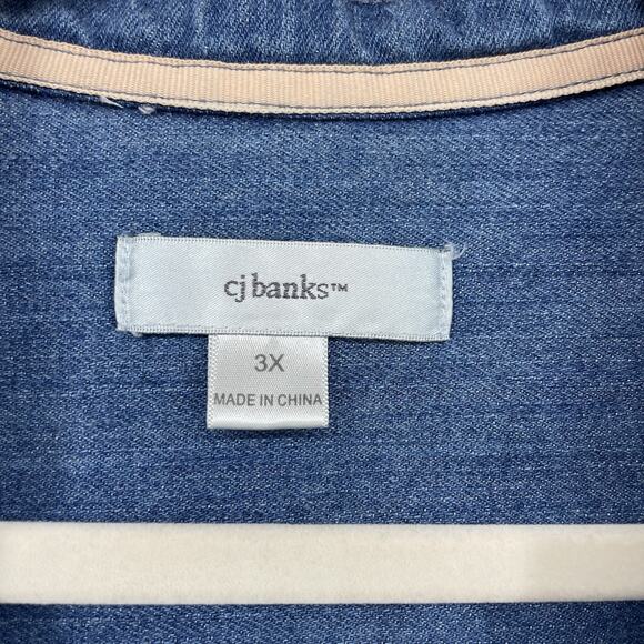 CJ Banks Size 3X Denim Vest Multicolor Button Embellished Stitching Button Down - Picture 5 of 6